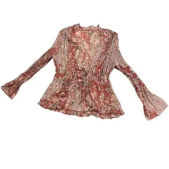 Vtg Notations Womens Sz XL Y2K Scarf Print Babydoll Fairy Top Sheer Layering Tie - Picture 4 of 15